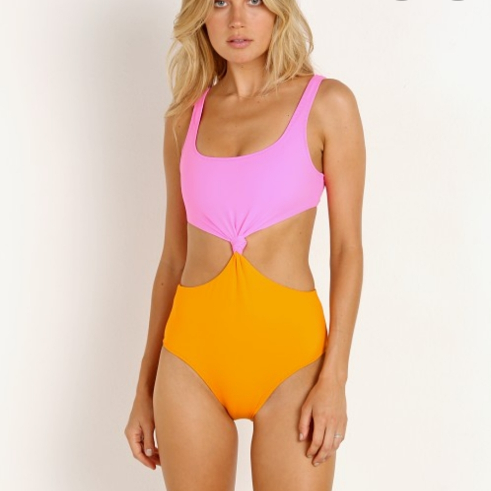 Pink and Orange Cutout One-Piece Swimsuit